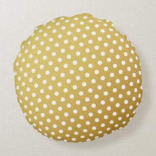 Gold & White Polka Dot Round-Kussens Rond Kussen