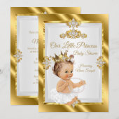 Gold White Princess Baby shower Brunette Kaart (Voorkant / Achterkant)