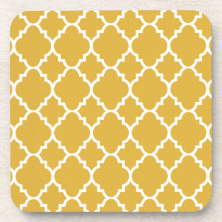 Gold White Quatrefoil Moroccan Pattern Onderzetter