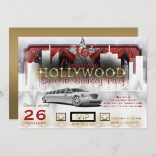Gold White & Red City Lichten Limo Hollywood Party Kaart