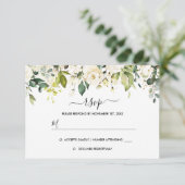Gold White Rose Wedding RSVP Kaartje (Staand voorkant)