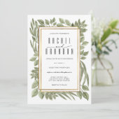 Gold White Sage Green Greenery Waterverf bruiloft Kaart (Staand voorkant)