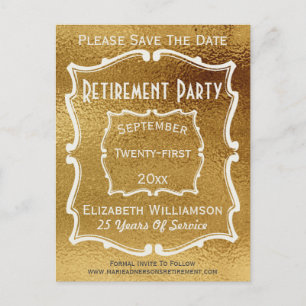  Gold White Save the Date Pensioenfeest Aankondigingskaart