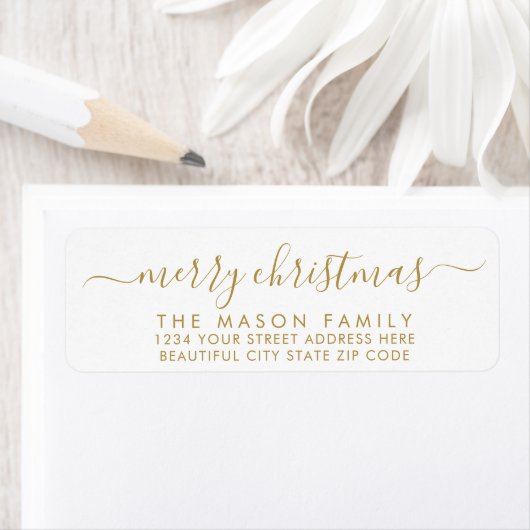 Gold White Script Christmas Return-adreslabel Etiket (Insitu)