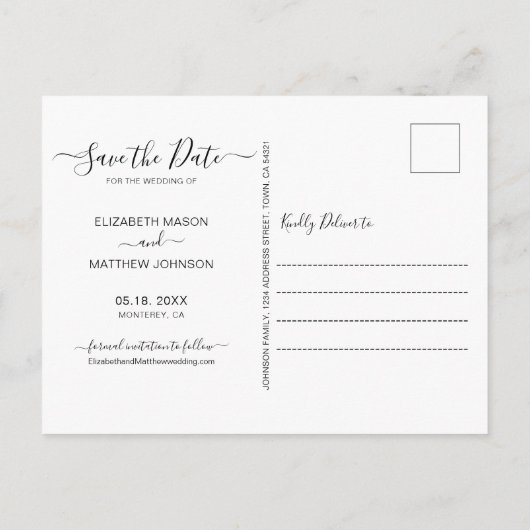 Gold White Script Collage Wedding Save the Date Aankondigingskaart (Achterkant)