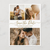 Gold White Script Collage Wedding Save the Date Aankondigingskaart (Voorkant)