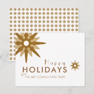 Gold & White Snowflake Business Holiday Card Feestdagenkaart