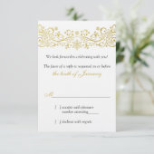 Gold White Snowflake Floral Wedding RSVP Réponse (Debout devant)