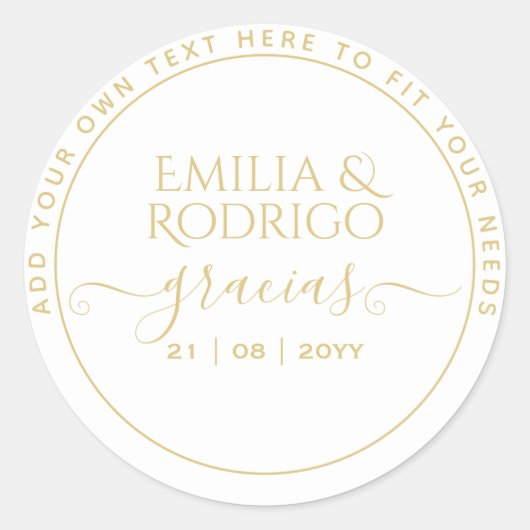 Gold White Spanish Boda Gracias Weddenschap Bedank Ronde Sticker (Voorkant)