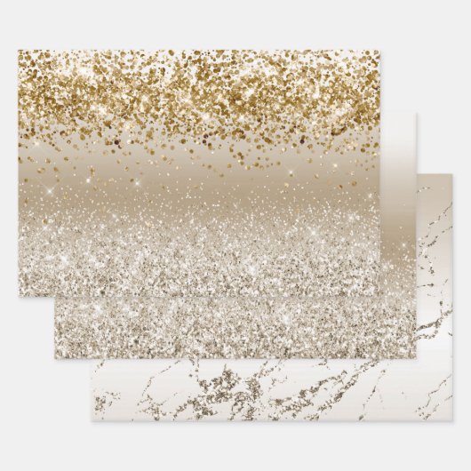 Gold White Sparkle Glitter Inpakpapier Vel (Set)