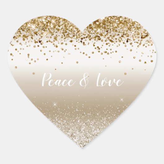 Gold White Sparkle Glitter Peace Love Hart Sticker (Voorkant)