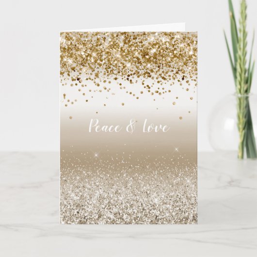 Gold White Sparkle Glitter Peace Love Kaart (Voorkant)