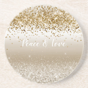 Gold White Sparkle Glitter Peace Love    Zandsteen Onderzetter