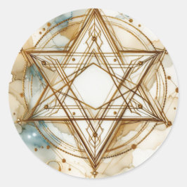 Gold White Star Of David Abstract Modern Trendy Ronde Sticker