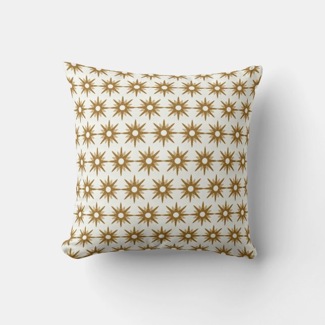 Gold & White Starburst Pattern Kussen (Voorkant)