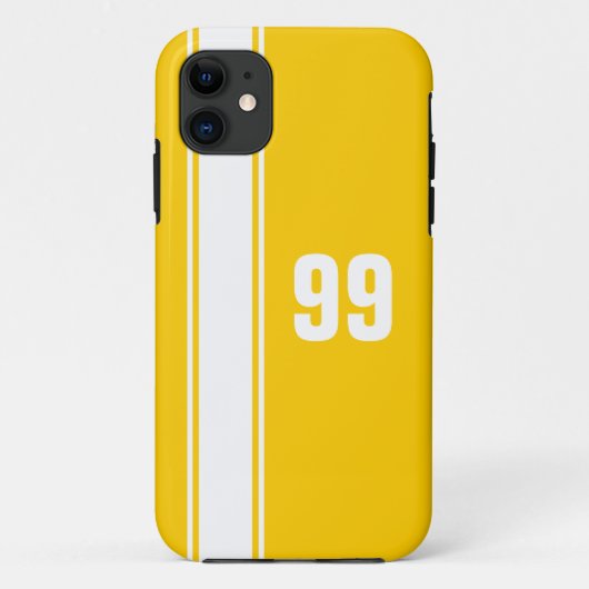 Gold & White Stripe Jersey Genummerde iPhone Case (Achterkant)