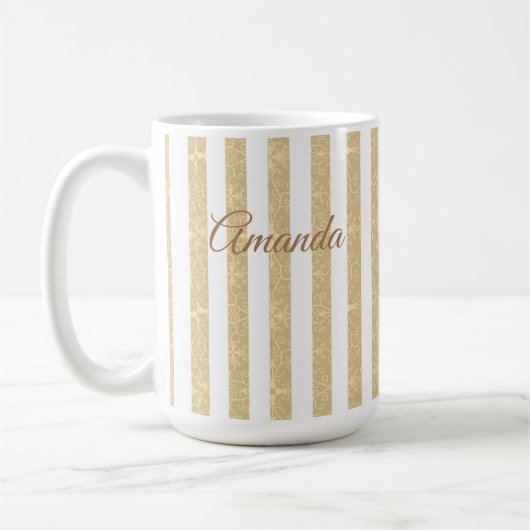 Gold & White Stripes Elegant Koffiemok (Links)