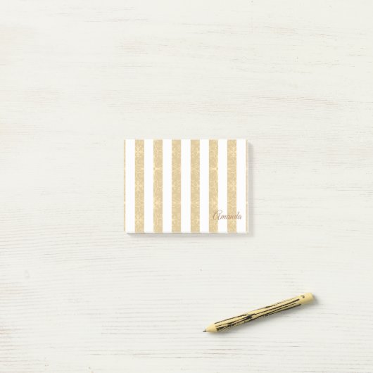 Gold & White Stripes Elegant Post-it® Notes (Op bureau)