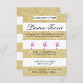 Gold & White Stripes - Invitation Bachelorette 3x5 (Devant / Derrière)