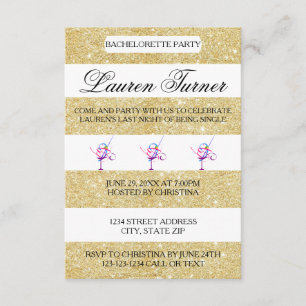 Gold & White Stripes - Invitation Bachelorette 3x5