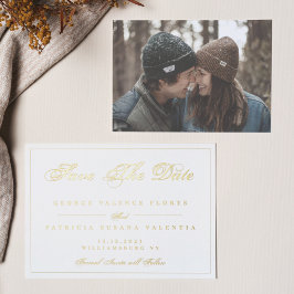 Gold White Traditional Elegant Photo Save the Date Folie Uitnodiging