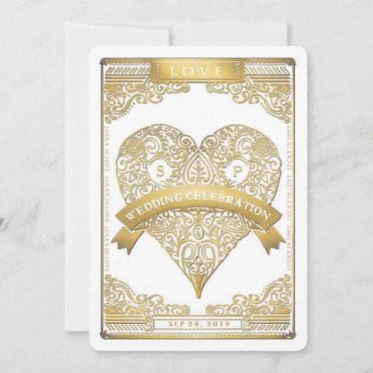 Gold White Vegas Jouer Carte avec Invitation (Devant)