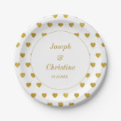 Gold White Wedding Hearts Pattern Bord (Voorkant)