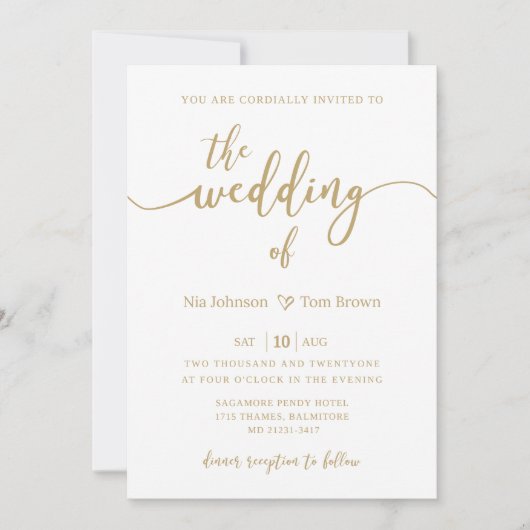 Gold & White Wedding Invitation Sjabloon Kaart (Voorkant)