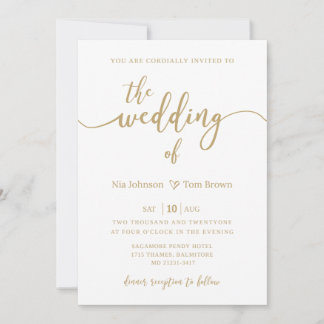 Gold & White Wedding Invitation Sjabloon Kaart