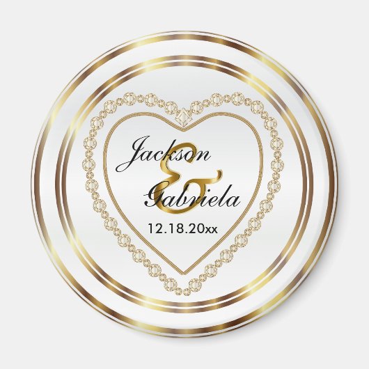 Gold & White Wedding / Jubileum Keepslag Magneet (Voorkant)
