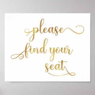 Gold White Wedding Sign Poster