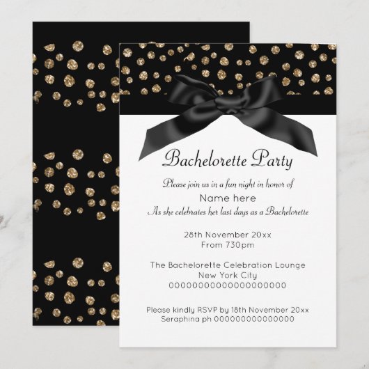 GOLD WHTE LEOPARD DIAMOND BACHELORETTE INVITATION (Devant / Derrière)