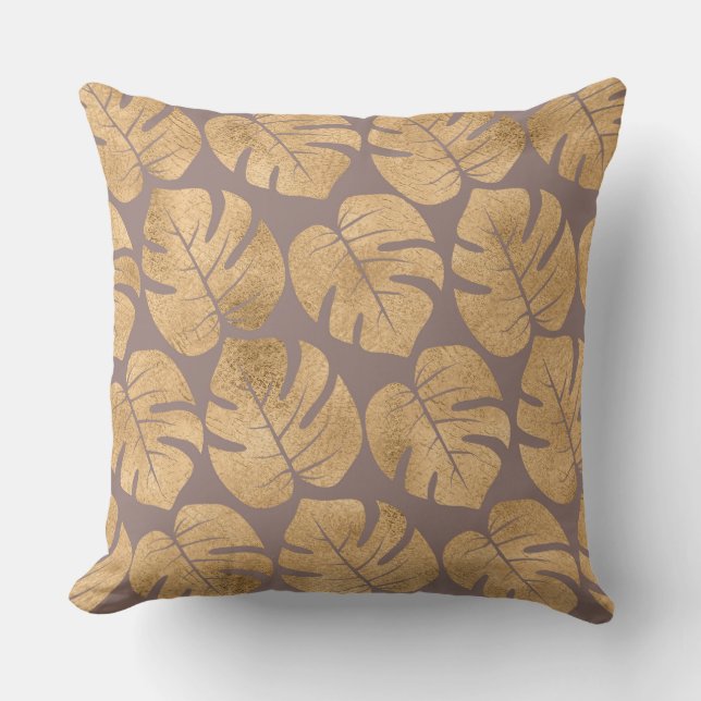 Gold Wide Leaf Decorative Pillow Kussen (Voorkant)
