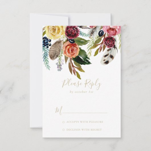 Gold Wild Feather Boho Tropical Floral RSVP (Voorkant)