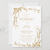 Gold Wildflower Calligraphy Wedding Invitation Kaart (Voorkant)