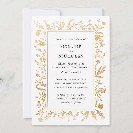 Gold Wildflower Lijst Weddenschap Kaart (Voorkant)