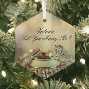 Gold Will you Marge Me proposal Name Script Glas Ornament