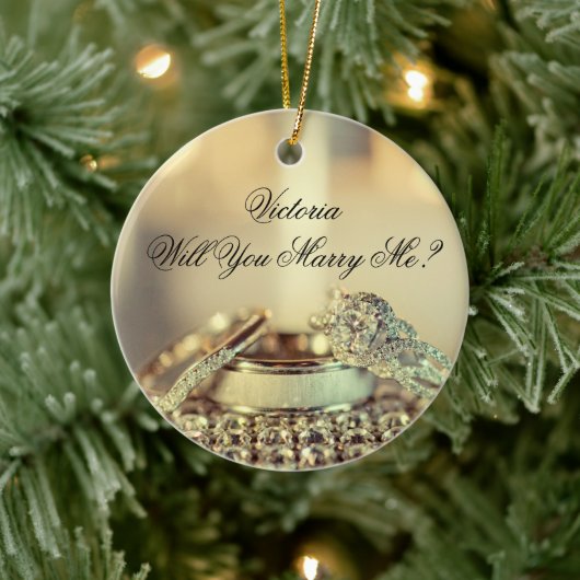 Gold Will you Marge Me proposal Name Script Keramisch Ornament (Boom)