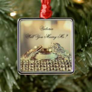 Gold Will you Marge Me proposal Name Script Metalen Ornament
