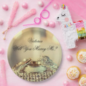 Gold Will you Marge Me proposal Name Script Papieren Bordje (Feest)