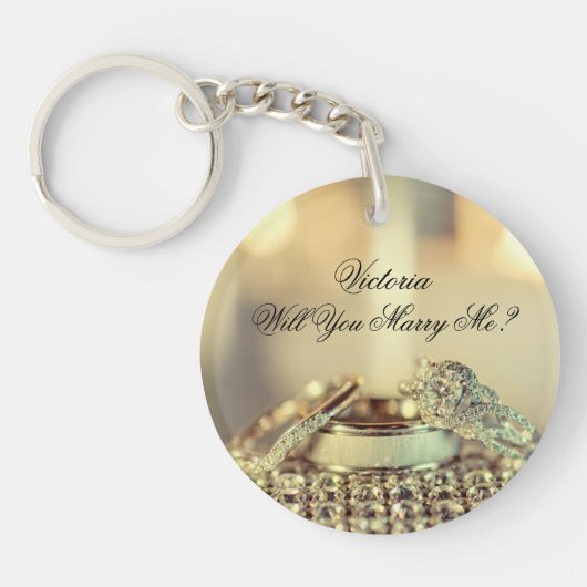 Gold Will you Marge Me proposal Name Script Sleutelhanger (Voorkant)
