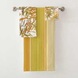 Gold Willow Leaves en sunshine stripes Bad Handdoek
