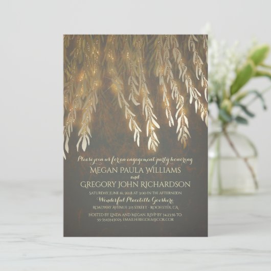 Gold Willow Tree Branches Engagement Party Kaart (Staand voorkant)