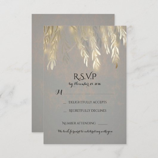 Gold Willow Tree Branches Wedding RSVP Kaarten (Voorkant / Achterkant)