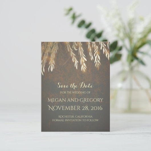 Gold Willow Tree  Save the Date Aankondigingskaart (Staand voorkant)
