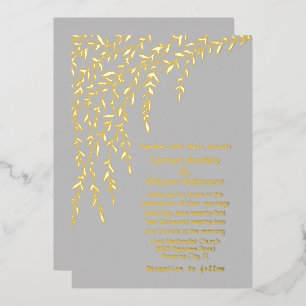 Gold Willows Gris Mariage Foil Invitation