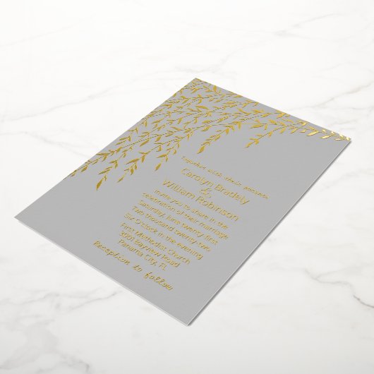 Gold Willows Gris Mariage Foil Invitation (Rotation)