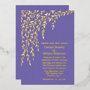 Gold Willows Lavender Wedding Folie Uitnodiging