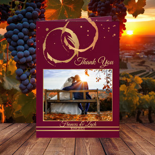 Gold Wine Mariage Photo Merci Note Card