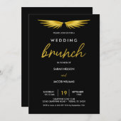 Gold Wings, Black Post Wedding Brunch Save The Date (Voorkant / Achterkant)